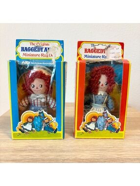 Vintage 1976 Knickerbocker Raggedy Ann & Andy Miniature Rag Dolls Set NIB 9007